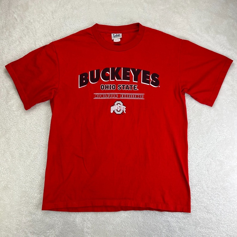 Vintage Lee T-Shirt Womens M Red Graphic Ohio State Buckeyes Short Sleeve